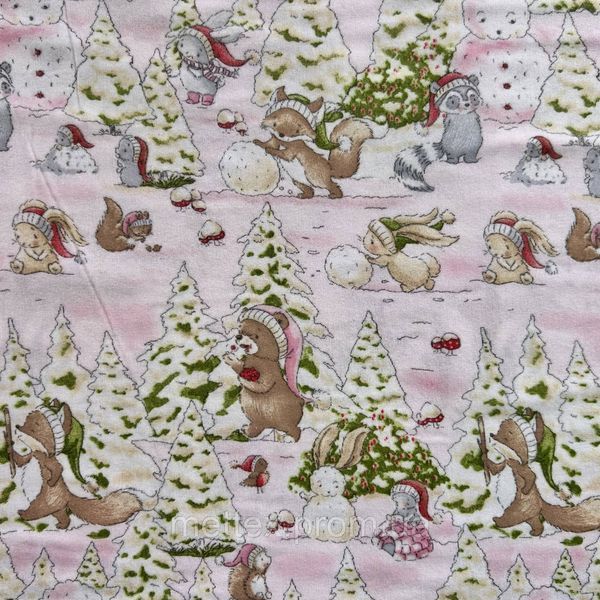 Фланель WELLAHOME № 23908 принт ЗИМОВИЙ ЛІС колір рожевий 2396548842 фото
