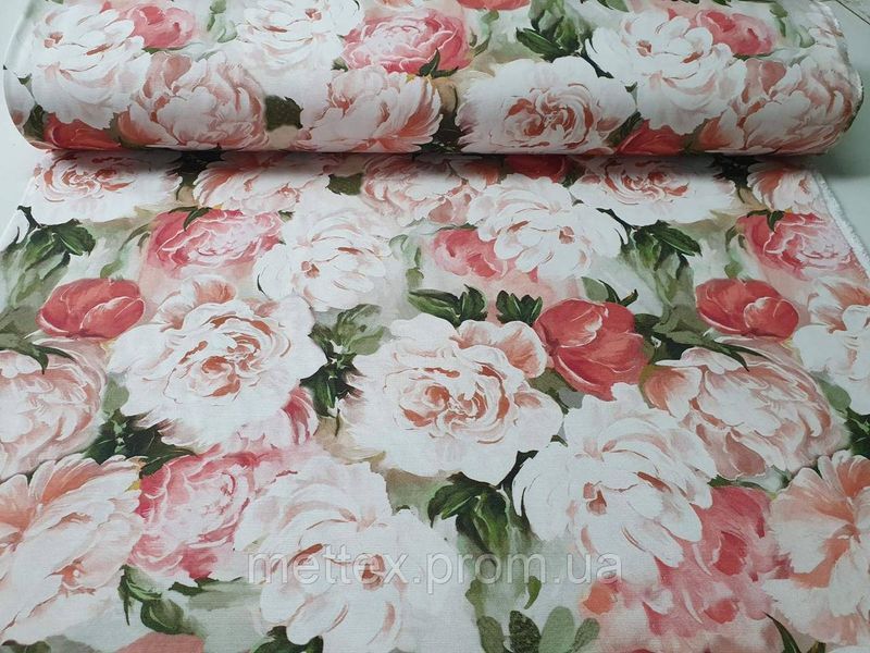 Тефлоновая ткань DUCK принт ПИОН Fantasy цвет коралл 2148547595 фото